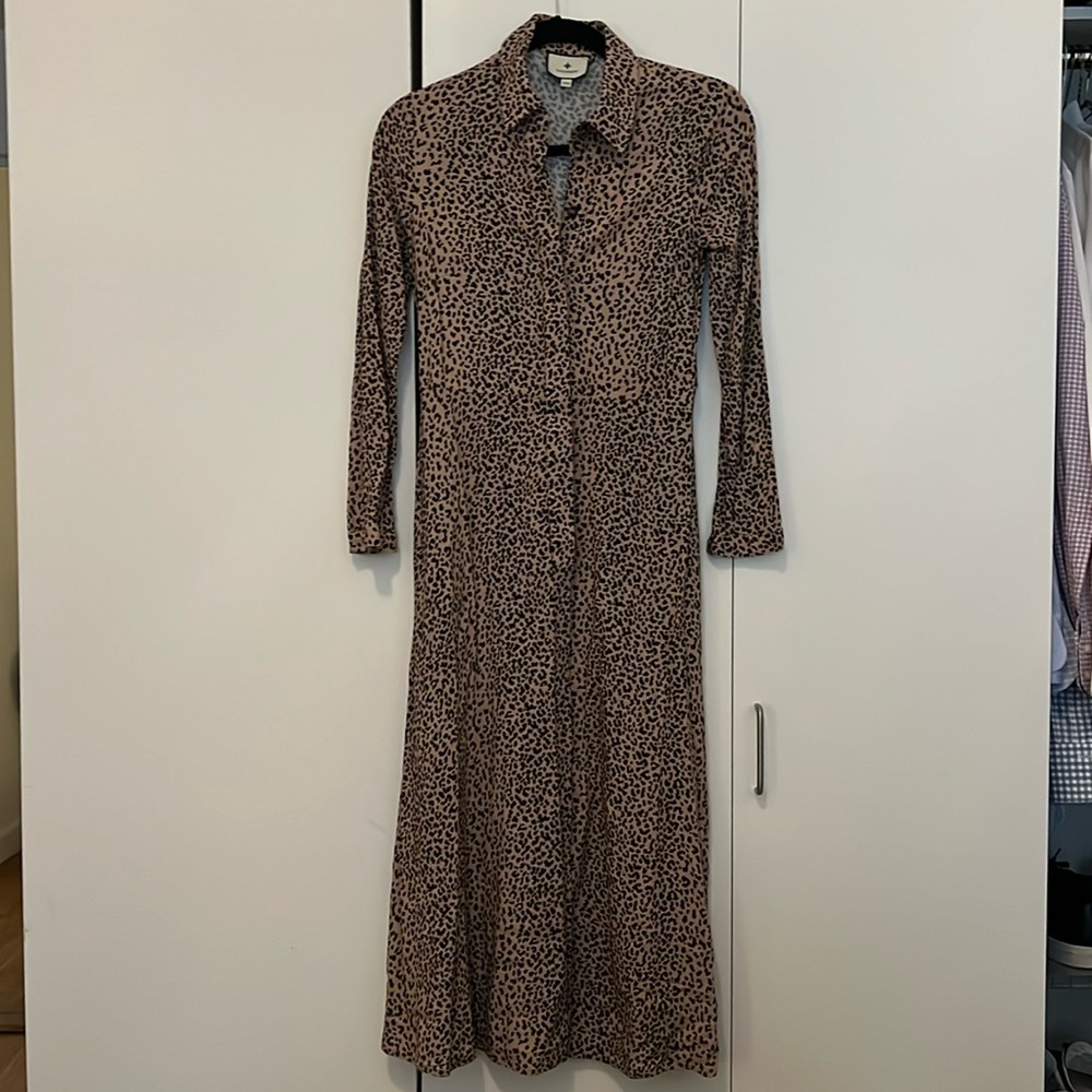 Tuckernuck cheetah midi button down dress with detachable bow belt